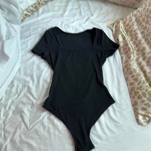 Black square cut bodysuit ribbed